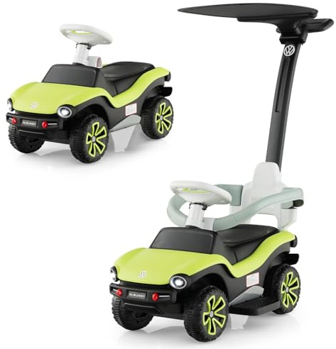 DREAMADE Porteur 3-en-1 pour Enfant 1-3 Ans, Jouet Voiture à Pousser avec Auvent & Barrières de Sécurité Amovibles & Klaxon, Poussette Bébé avec Fonction Musicale (Vert)