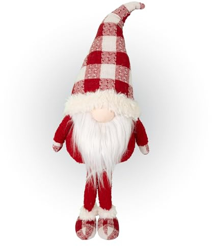 Lemodo Weihnachtswichtel aus Stoff| Wichtel Figur 72 cm hoch | Tomte mit Karierter Mütze | GNOME als schöne Weihnachtsdeko | Wichtel Deko für drinnen
