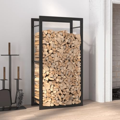 FENLAX Brennholzregal Mattschwarz 50x28x94 cm Stahl Brennholz Aufbewahrung Stapelhilfe für Brennholz Aussen Metall Kaminholzregal Brennholzregal Innen Metall Brennholzständer