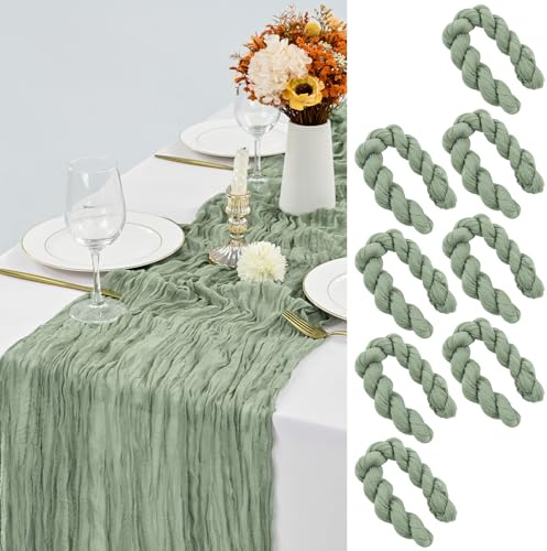 LYAFS 8 Stück Käsetuch Tischläufer Salbeigrün, 90 x 300 cm Blau Seihtuch, Waschbares Gaze-Stoff Boho Cheesecloth für Hochzeit, Tischdekoration, Brautparty, Empfang
