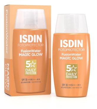 ISDIN Fotoprotección Fusion Water MAGIC GLOW SPF 30 Protector Solar Facial de Textura Ultraligera y Fase Externa Acuosa con Efecto Glow, 50 ml