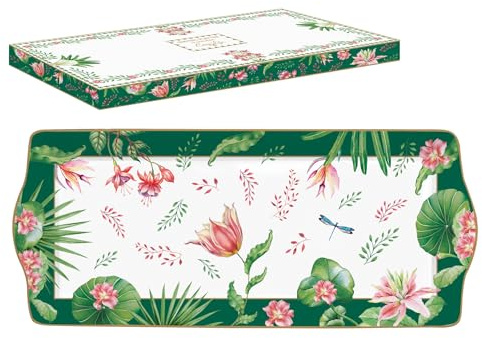COFFRET PLAT A CAKE 35X15CM EN PORCELAINE BOTANIC CHIC