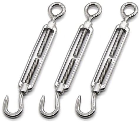 Tenditore Acciaio Inox, Tenditore in Acciaio Inossidabile, Tenditore Fune, Tenditore Regolabile, Tenditori per Filo, Tenditorein con Gancio e Occhiello, per Delle Funi Tendalino, 3 Pezzi, M6