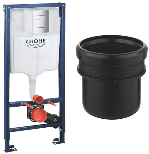 GROHE Rapid Sl 3-in-1 Set for Wall-Hung Toilet (Wall Brackets & Cosmopolitan Chrome Flush Plate) & 3 Inch Distance Pipe for Rapid SL Frames