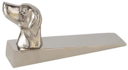 Türstopper Hund – Handgefertigter Türhalter aus vernickeltem Aluminium, 16,5 cm lang, 3,5 cm breit, 7,9 cm hoch, Silberglanz