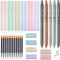23 Textmarker Pastell Set, 12 Stifte Aesthetic No-Bleed Marker Stifte, 6 Korrekturroller und 5 Schwarze Gelstiften mit 10 Ersatzminen Enthalten, Pastell Textmarker Zubehör für Journal Büro Schulbedarf