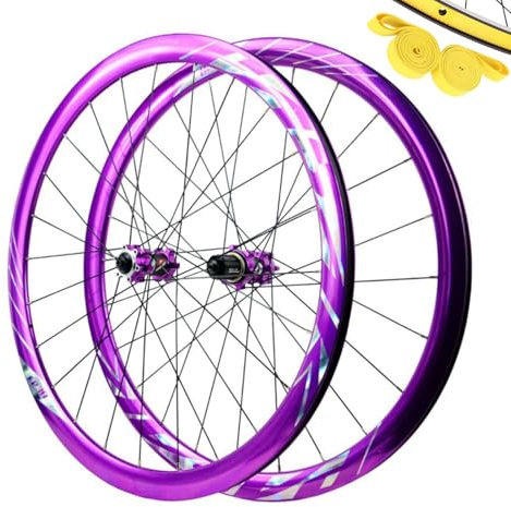 ZECHAO Alloy 700C Fahrrad Vorder Und Hinterrad, 24H Rennrad Radsatz Scheibenbremse Vorne 2 Hinten 4 Lager Doppelwandfelgen 8-12 Geschwindigkeiten Wheelset(Purple-HG,15 * 100/12 * 142MM)
