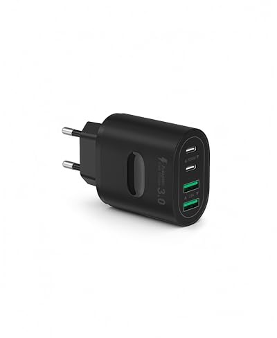 USB C Ladegerät, 4-Port 60W Schnellladegerät (2× USB-C + 2× USB-A), V0-Brandschutz Mehrfachstecker Netzteil USB für iPhone 16/15/14 Pro Max, Samsung, iPad, Handy Ladeadapter Haus & Reise