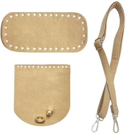 Kit Borsa di Pelle fai da te Fondo Borsa Uncinetto 22x10 Coulisse per Borsa Secchiello Ovale Fondo per Borsa in Pelle PU Opaca Accessori per Borse All'Uncinetto con Tracolla Coulisse Fondo (Cachi)