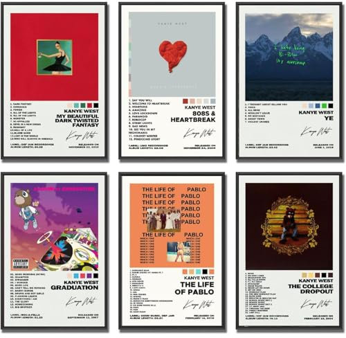 Eiebate: Set di 6 poster artistici da parete Kanye West Signature, poster decorativi da parete per stanza, stile 3, 20 x 30 cm