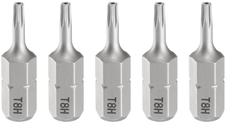 QUARKZMAN 5pcs T8H Embout de Tournevis Torx 1/4 Tige Hexagonale 25mm/1 Longueur Magnétique Tête Étoile à 6 Pans Acier S2 Embout de Tournevis avec Trou