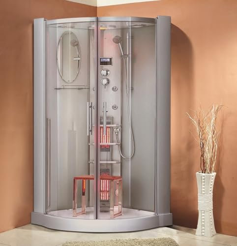 Dampfdusche Alaska inkl. Infrarotsauna 90x90cm – Wellnesskabine mit Regendusche, Massagefunktion, LED-Farblicht, Aromatherapie und Multimediasystem – Hochwertiges Sanitäracryl & Aluminiumrahmen