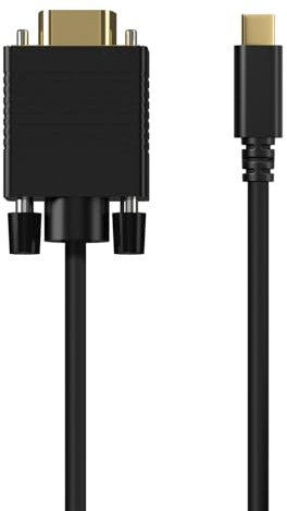 VoltShine Câble convertisseur USB-C vers VGA, avec connecteur USB-C et VGA, longueur de 1,8 m, noir, idéal pour connecter des appareils à des écrans ou des projecteurs.
