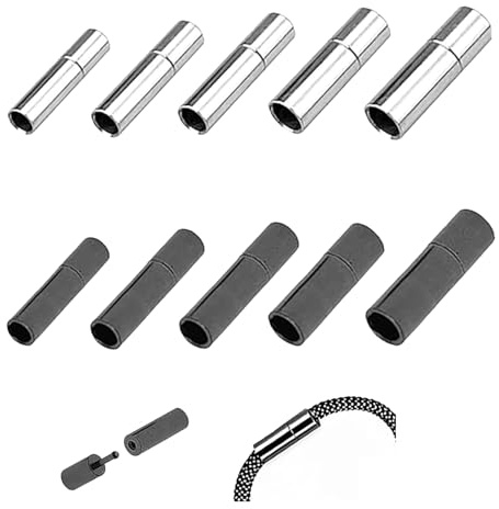 Ryaupy 10 Stück Leder Endkappen & Armband Verschluss Set – Kupfer Schnalle, Rohr Endverschluss für DIY Schmuck, Lederband, Halskette, Paracord, Silber Schnur (2/2,5/3/4/5 mm)