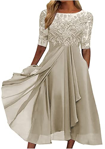 Vestidos de cóctel para mujer, elegante encaje floral, media manga, acampanado, vestido midi con falda corta interior, vestido de fiesta con volantes y abertura frontal, vestido de fiesta My Orders