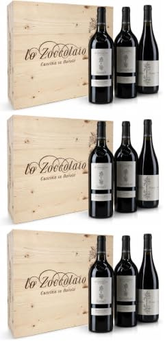 Lo Zoccolaio Barbera D'Alba+Langhe Rosso+Barolo Vino Tinto Italiano en Estuche de Madera - 3 Botellas X 750ml (Paquete de 3)