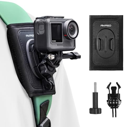 AKASO Sac à Dos avec Sangle d'épaule Réglable et Crochet en J Action Camera | Système de Fixation pour Camera Sport GoPro Hero 13/12/11/10/9 Session, DJI Osmo Action 5 Pro/4/3 Osmo Pocket,Insta360,AKASO