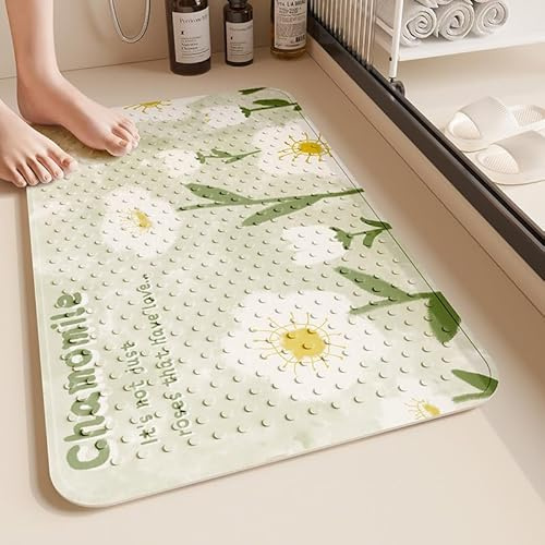 Alfombra Ducha 60X90Cm Verde Amarillo Alfombrilla De Baño Antideslizante Rectangular,Tapete Grande De PVC con Ventosas, Ideal para Ancianos, Adultos, Infantil Y Niños