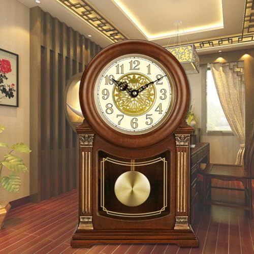 Reloj de mesa, reloj de péndulo de madera retro para chimenea/mesa, silencioso, funciona con pilas, decoración del hogar