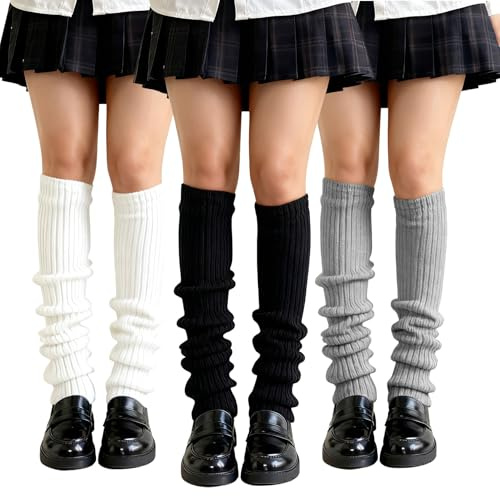 Spetsbst 3 Paar Lange Beinstulpen Gestrickte Beinwärmer Winter Kniestrümpfe Leg Warmers Y2K Beinstulpen Kawaii Häkelstulpen Warme Oberschenkel Hohe Socken (Farben)