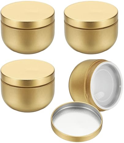 sourcing map 4 barattoli di latta rotondi, 4,4 cm, vuoti, in metallo, con coperchio, per dolcetti, regali, bomboniere, tè, caffè, artigianato, biscotti, oro
