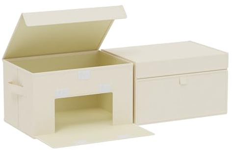 ENUMAIL Cubo di Stoccaggio in Tessuto, Cesto Portaoggetti con Coperchio, Organizzatore di Vestiti con Manici, Utilizzato in Camera da Letto o Soggiorno, 2 Pezzi, 33x23x20cm, Beige