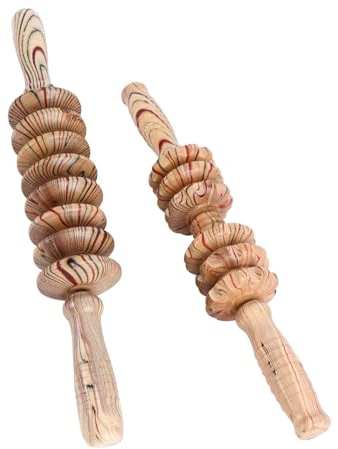 Holz Muskelroller mit 9 Rollen für Bauch und Beine, 2 Stück | Manuelles Massagegerät für Fitness und Ältere Menschen, Entspannende Anwendung, Kompakt für Heimtraining