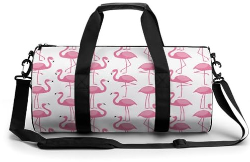Pink Flamingo Pattern Cylindrical Portable Fitness Bag, Large Capacity Handbag