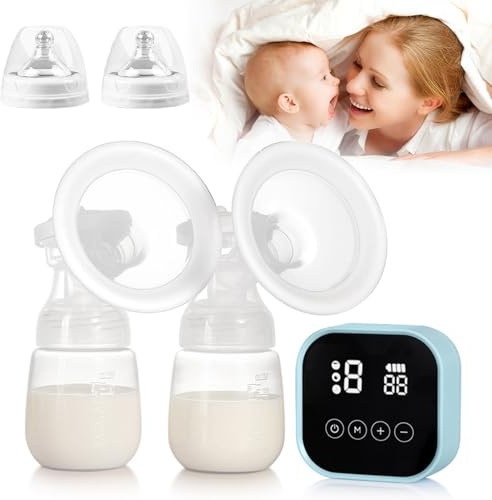 Tire Lait Electrique, 4 Modes et 9 Niveaux, Anti-reflux, Rechargeable, Ecran LCD, Ultra Silencieux, Électrique Double Allaitement Maternel Sans Douleur, Forte Puissance d'Aspiration, Sans BPA (Bleu)
