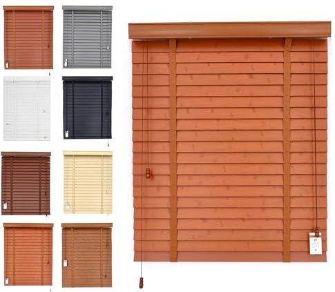Tende Veneziana In Legno Su Misura 45 60 90 125 130 160cm Veneziane Da Interno/Esterno Senza Fori Per Finestre, 50mm Lamelle Privacy Orizzontali Oscurante Persiane Per Ufficio(Light Brown)