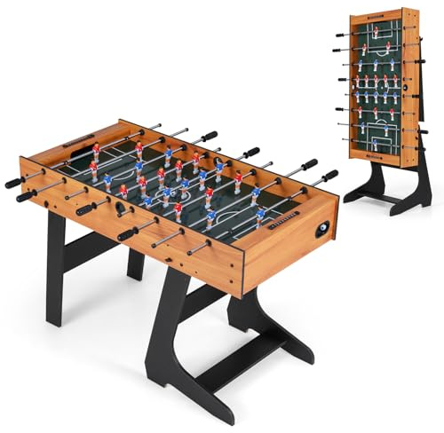 HOMASIS Calcio Balilla in Legno, Biliardino Pieghevole, Professionale, Calcetto da Tavolo per Bambini e Adulti, con 22 Giocatori, 8 Aste, 2 Palline, 2 Segnapunti, 121 x 60,5 x 81 cm (Naturale)