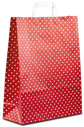 50x Papiertüten weiß 32+12x40 cm Motiv: Punkte | Papiertragetaschen mit Henkel | Kraftpapierüten | Papiertaschen mittel |HUTNER