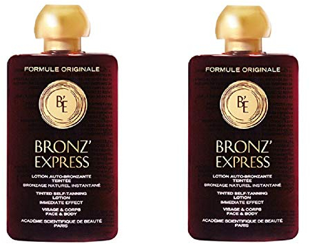 Academie 2x Bronz Express Lotion - getönte Selbstbräunungslotion für Gesicht & Körper, 100 ml (2er Pack), Naturbraune Haut ohne Sonnenexposition