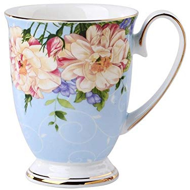 rethyrel Rose Garden Fine Bone China Mug Bone Porcelain Classic Breakfast Cup Euro Style Art Tea Cup Coffee Mug For Breakfast Home Kitchen (Blue mood)