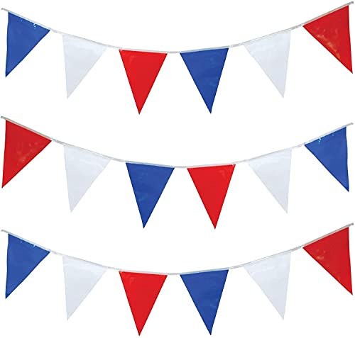 Wimpelkette mit 80 Flaggen, rot, weiß und blau, 40 m, Königskrönung, Union Jack, französisches Banner, Kneipe, Grillen, königliche Veranstaltungen, Unterstützung, Party-Dekorationen