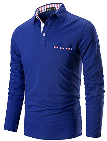 STTLZMC Mens Long Sleeve Polo Shirts Plaid Collar Basic Casual T-Shirt