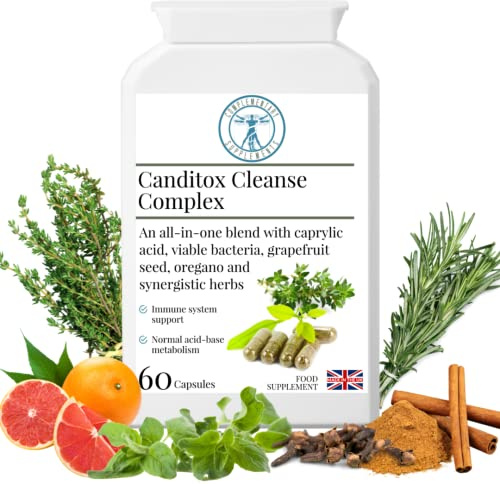 Complementary Supplements - Canditox Cleanse Complex - Yeast Balance & Detox - Lactobacillus, Bifidobacterium, Oregano, Grapefruit Seed Extract, Caprylic Acid - 60 Capsules