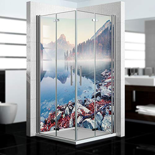 Dedeco 2x Premium Bad Duschrückwand mit Motiv: Berge V3, 90x200cm mit UV-Lack matt, wasserfest, hochwertig fugenlose Wandverkleidung aus 3mm-Alu-Verbundplatte, Fliesenersatz ohne Bohren