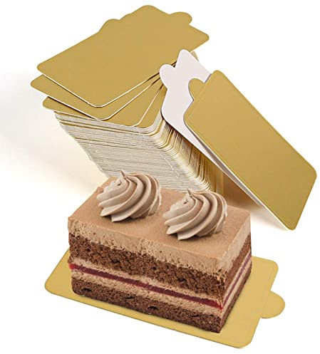 WYSUMMER 100pcs Mini Cardboard Cake Bases,Golden Square Mousse Cake Boards | 3.9 x 2.4 Inch Rectangle Cake Bases, Plates Cupcake Dessert Displays Base Tray for Cakes, Pastries, Dessert Base
