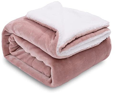 SOCHOW Coperta Plaid in Pile Sherpa, Grigio Rosa 220 x 240 cm Coperta di Peluche Super Morbida e Lussuosa a Doppio Strati