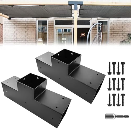 ITeVe.GD Kit de pérgola, 2 Soportes de Esquina en ángulo en T de 3 vías, Soporte de Madera Elevado con Tornillos para 4 x 4 Pulgadas (tamaño Interior: 3.5 x 3.5 Pulgadas), Vigas de Madera, pérgola,