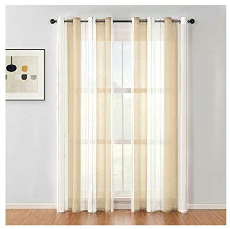 KnBoB Voile Vorhang mit Ösen, Polyester Beige Transparent Streifen Wohnzimmer Vorhänge 132 x 229 cm
