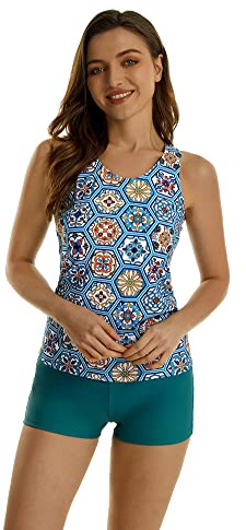 Bekväm tankini simdräkt Kvinnors tvådelade simdräkt Blommig tankini med shorts Strandkläder Badkläder Badkläder(S, S4)