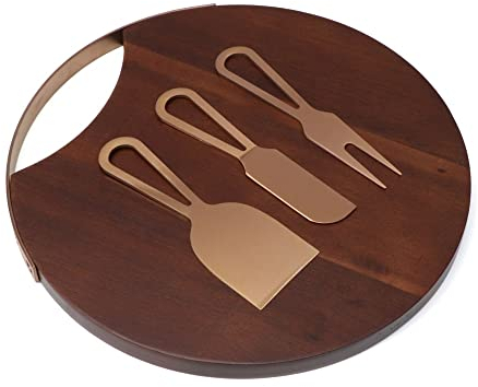 Käsebrett aus Holz mit 3-teiligem Messerset aus Edelstahl Käsebrett mit Servierutensilien Geschenkset