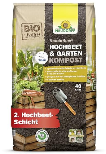 Neudorff NeudoHum Hochbeet- & GartenKompost – Torffreier Bio-Kompost ideal als zweite Schicht im Hochbeet, unkrautfrei und nährstoffreich, 40 Liter