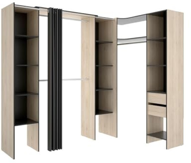 Vente-unique-Armadio guardaroba angolare allungabile L164/234 cm Rovere e Antracite - DORIAN