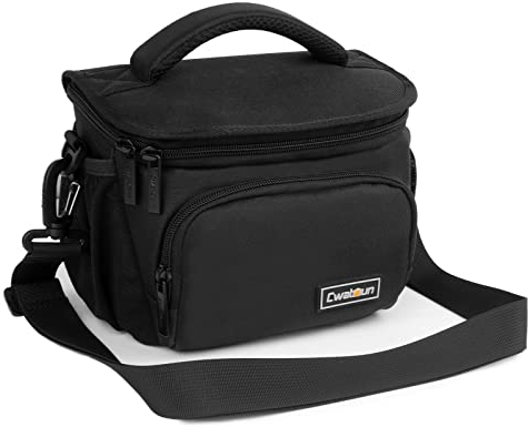 Cwatcun Compact Camera Bag Single Shoulder Crossbody Bag Camera Case Compatible for Canon Nikon Sony SLR DSLR Mirrorless Cameras and Lenses Water Resistant Camera Bag(Small,Black )