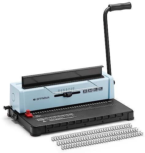 OFFNOVA Wire Binding Machine, Punch 12 Sheets, 34 - Square Punch Holes, Bind 120 Sheets Book Binder with Adjustable Side Margin, Easy to Punch for Letter Size / A4 / A5