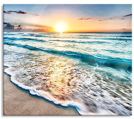 Meer bei Sonnenuntergang Herdabdeckplatte & Spritzschutz aus Echtglas | Für Herd-Kochfelder | 60x52 cm