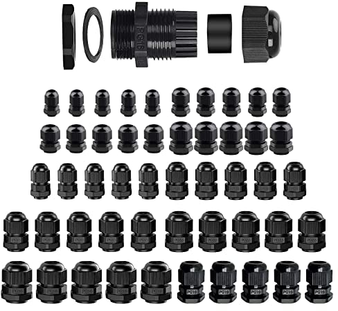 50 Pezzi Passacavo Impermeabile Regolabile in Plastica Nero, Kit di Pressacavi M12-M25 PG7-PG19- Facilmente installabile per proteggere i cavi.